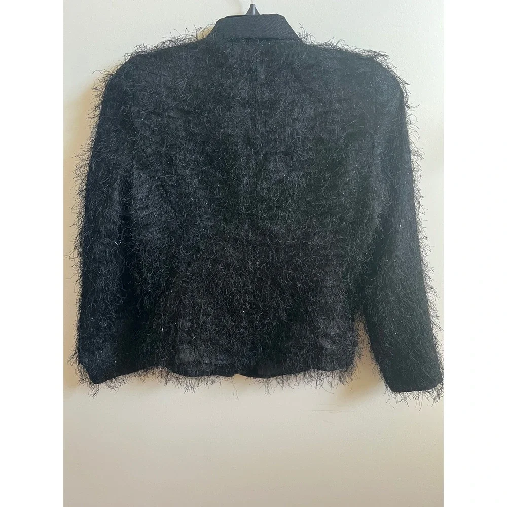 Vintage 90s Russell Kemp New York Black Fringe Textured Jacket Blazer Women 10 - Picture 4 of 11